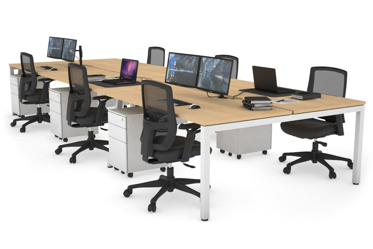 Quadro Square Leg 6 Person Office Workstations [1200L x 800W with Cable Scallop] Jasonl white leg maple none