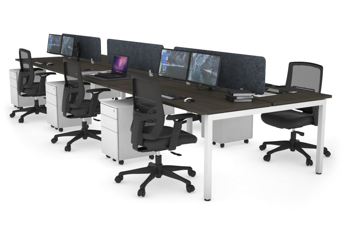 Quadro Square Leg 6 Person Office Workstations [1400L x 700W] Jasonl white leg dark oak dark grey echo panel (400H x 1200W)