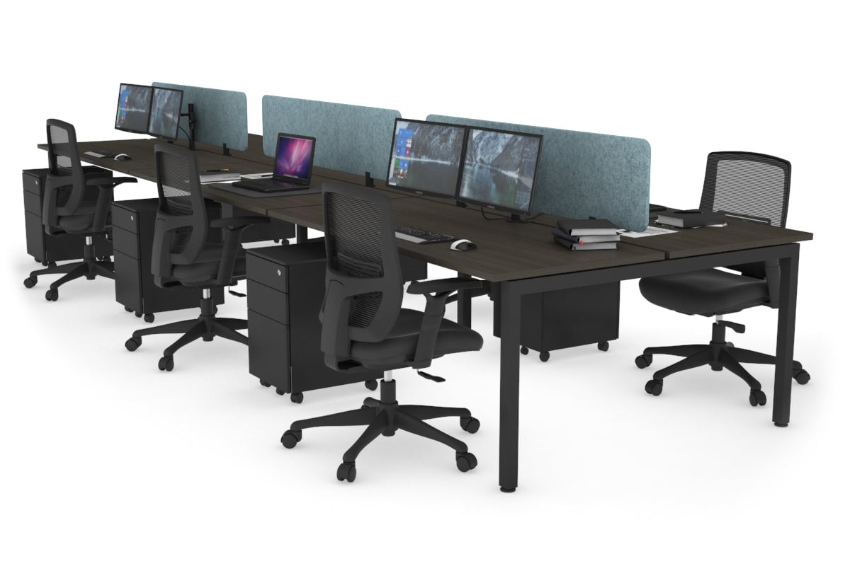 Quadro Square Leg 6 Person Office Workstations [1400L x 700W] Jasonl black leg dark oak blue echo panel (400H x 1200W)