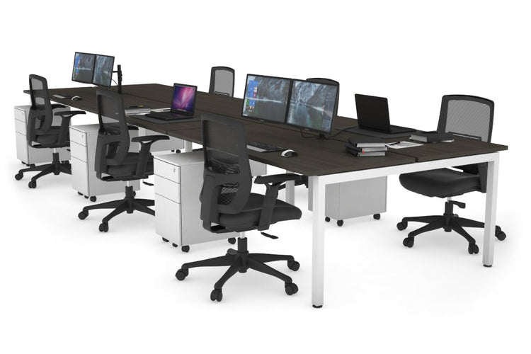 Quadro Square Leg 6 Person Office Workstations [1400L x 700W] Jasonl white leg dark oak none