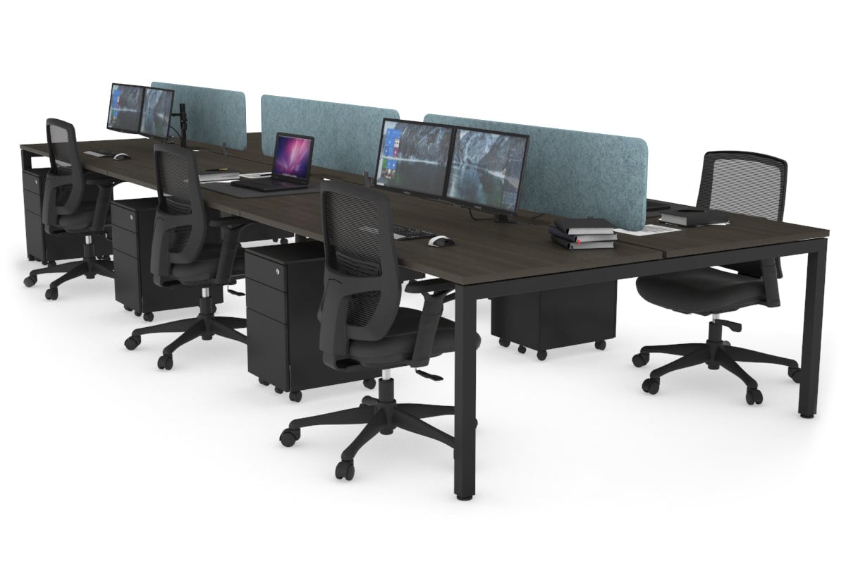 Quadro Square Leg 6 Person Office Workstations [1400L x 800W with Cable Scallop] Jasonl black leg dark oak blue echo panel (400H x 1200W)