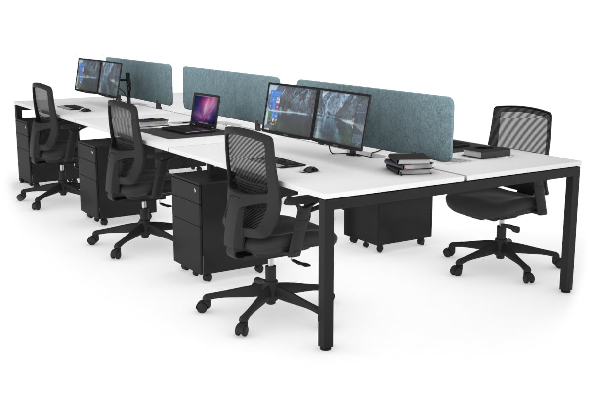 Quadro Square Leg 6 Person Office Workstations [1400L x 800W with Cable Scallop] Jasonl black leg white blue echo panel (400H x 1200W)