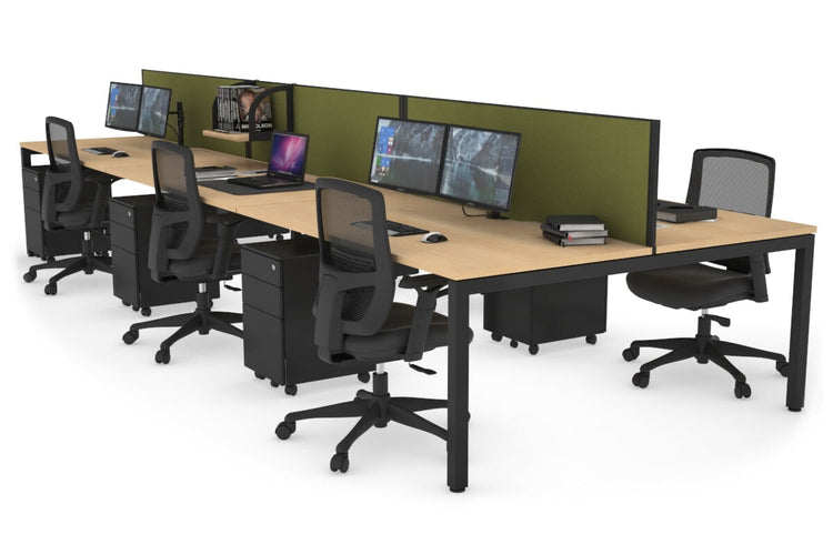 Quadro Square Leg 6 Person Office Workstations [1400L x 800W with Cable Scallop] Jasonl black leg maple green moss (500H x 1200W)