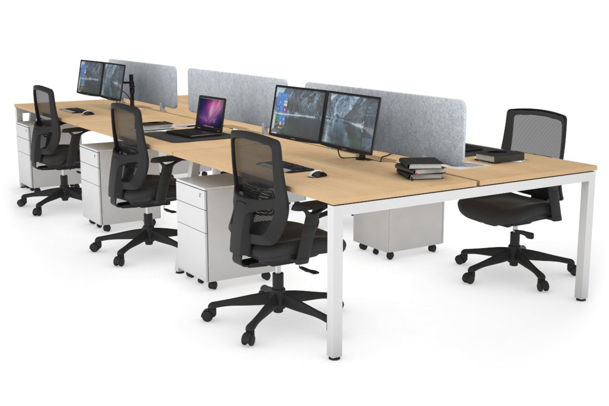 Quadro Square Leg 6 Person Office Workstations [1400L x 800W with Cable Scallop] Jasonl white leg maple light grey echo panel (400H x 1200W)