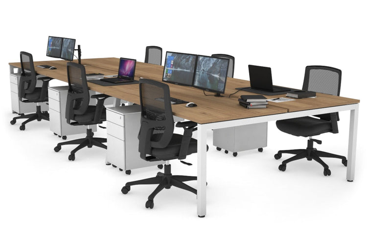 Quadro Square Leg 6 Person Office Workstations [1400L x 800W with Cable Scallop] Jasonl white leg salvage oak none