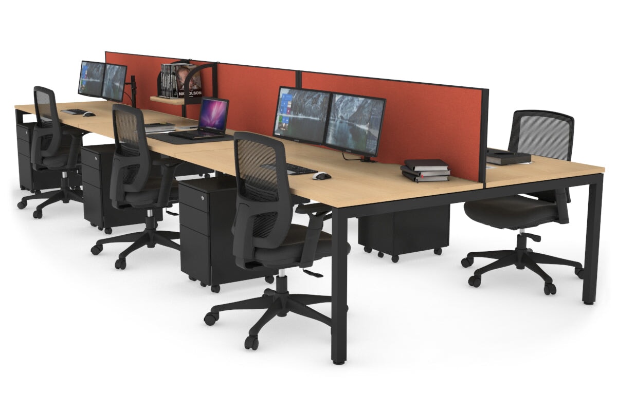 Quadro Square Leg 6 Person Office Workstations [1400L x 800W with Cable Scallop] Jasonl black leg maple orange squash (500H x 1200W)