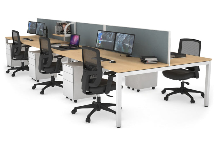 Quadro Square Leg 6 Person Office Workstations [1400L x 800W with Cable Scallop] Jasonl white leg maple cool grey (500H x 1200W)