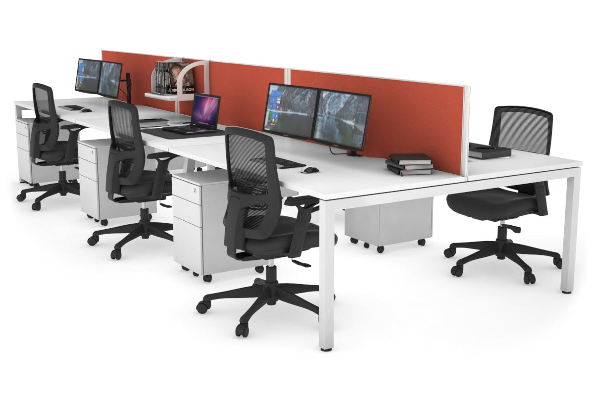 Quadro Square Leg 6 Person Office Workstations [1400L x 800W with Cable Scallop] Jasonl white leg white orange squash (500H x 1200W)