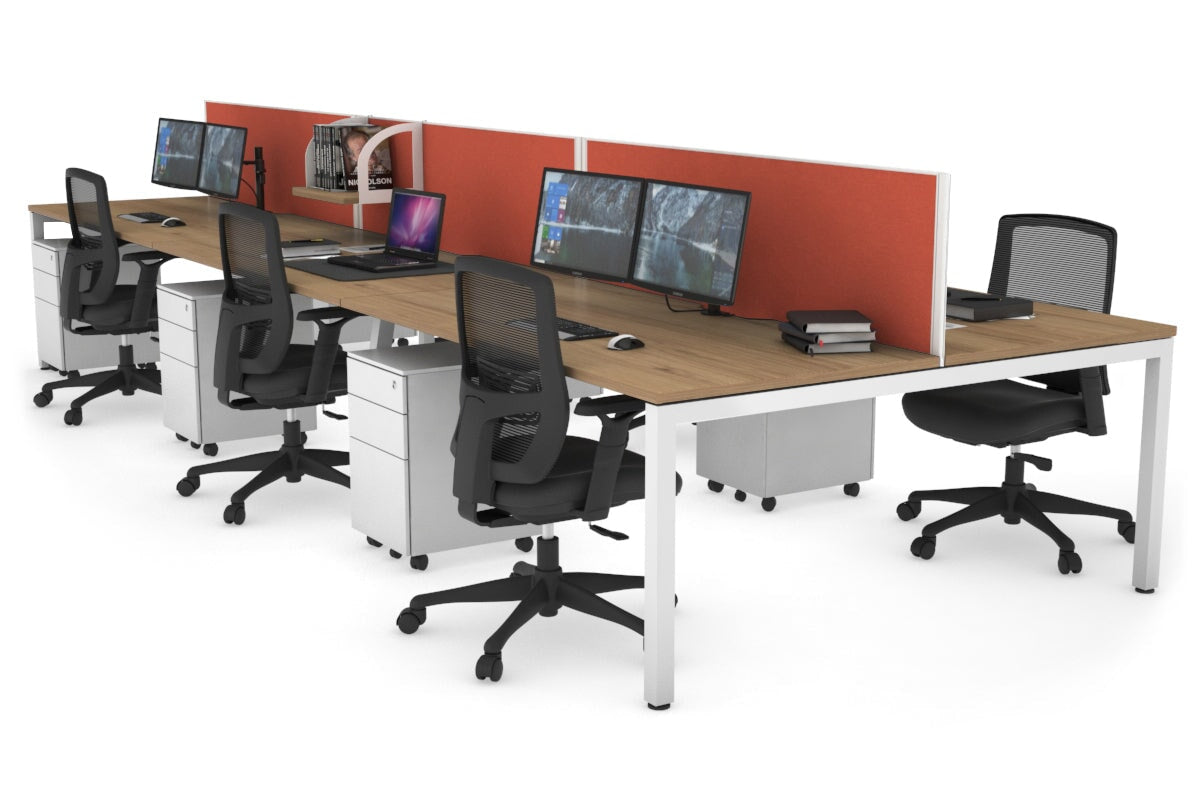 Quadro Square Leg 6 Person Office Workstations [1400L x 800W with Cable Scallop] Jasonl white leg salvage oak orange squash (500H x 1200W)