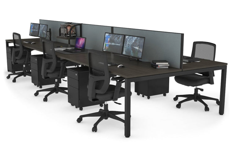 Quadro Square Leg 6 Person Office Workstations [1400L x 800W with Cable Scallop] Jasonl black leg dark oak cool grey (500H x 1200W)