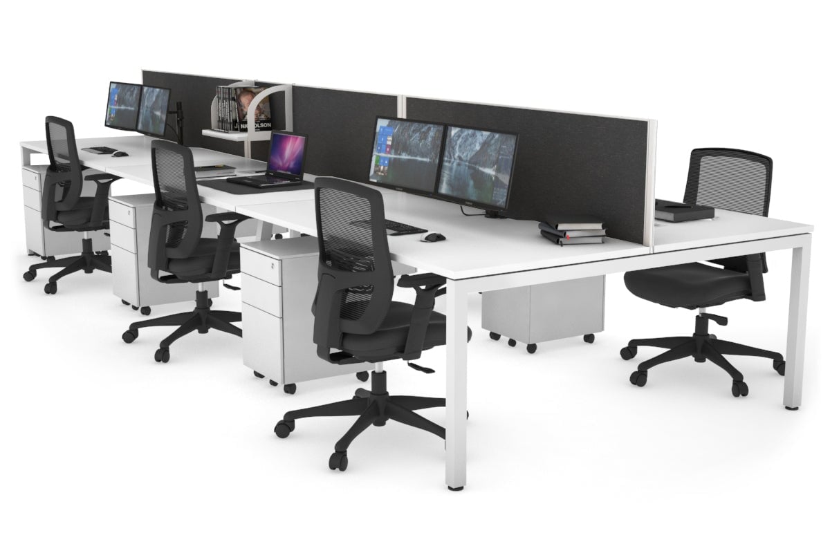 Quadro Square Leg 6 Person Office Workstations [1400L x 800W with Cable Scallop] Jasonl white leg white moody charcoal (500H x 1200W)