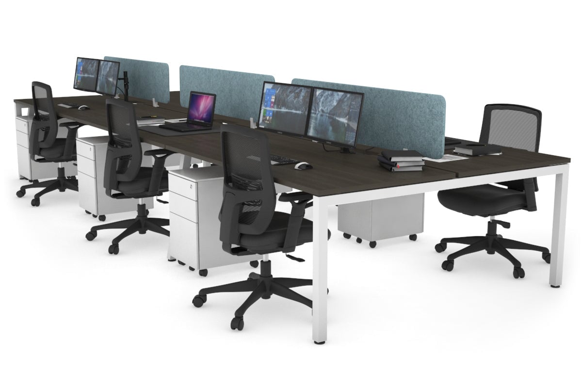 Quadro Square Leg 6 Person Office Workstations [1400L x 800W with Cable Scallop] Jasonl white leg dark oak blue echo panel (400H x 1200W)