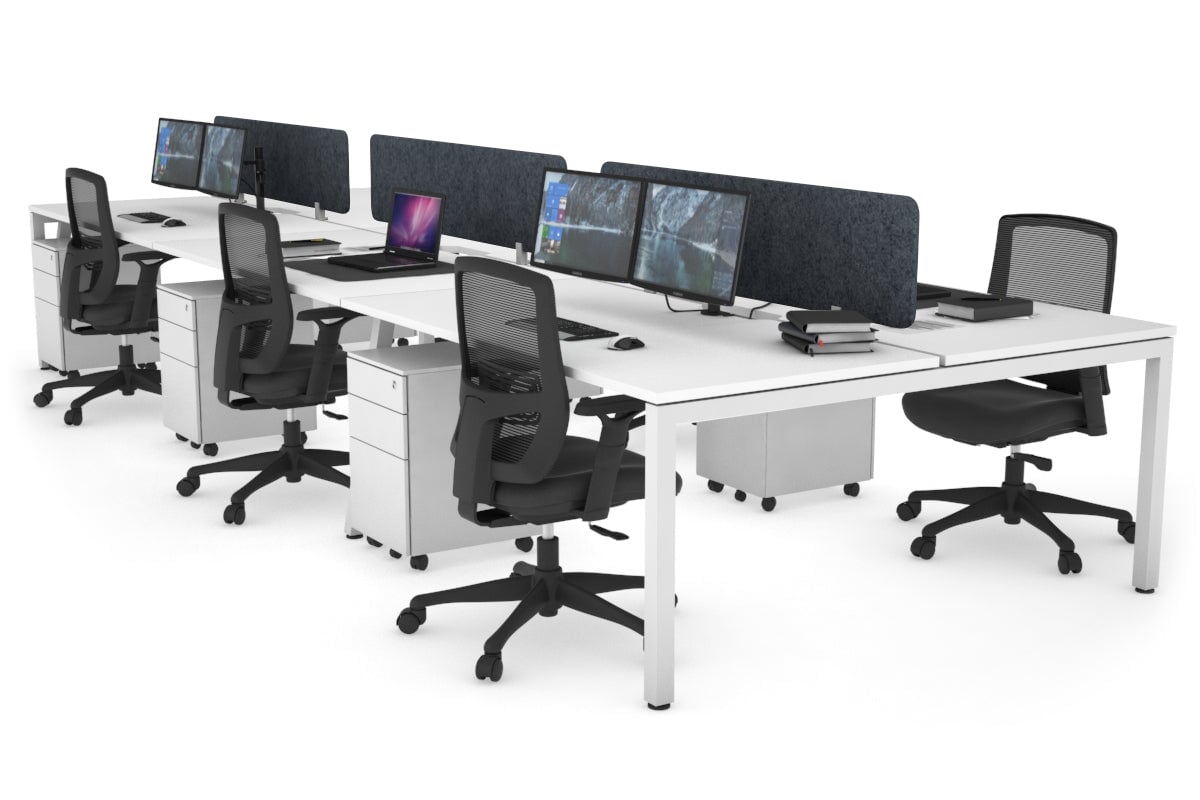 Quadro Square Leg 6 Person Office Workstations [1400L x 800W with Cable Scallop] Jasonl white leg white dark grey echo panel (400H x 1200W)