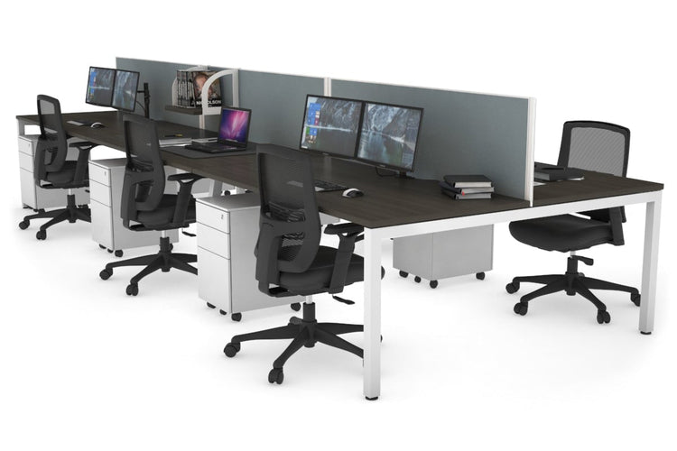 Quadro Square Leg 6 Person Office Workstations [1400L x 800W with Cable Scallop] Jasonl white leg dark oak cool grey (500H x 1200W)