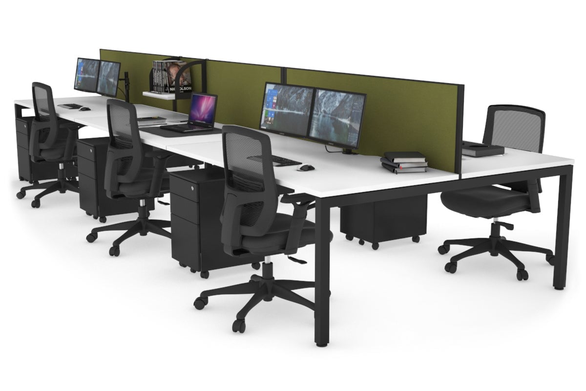 Quadro Square Leg 6 Person Office Workstations [1400L x 800W with Cable Scallop] Jasonl black leg white green moss (500H x 1200W)