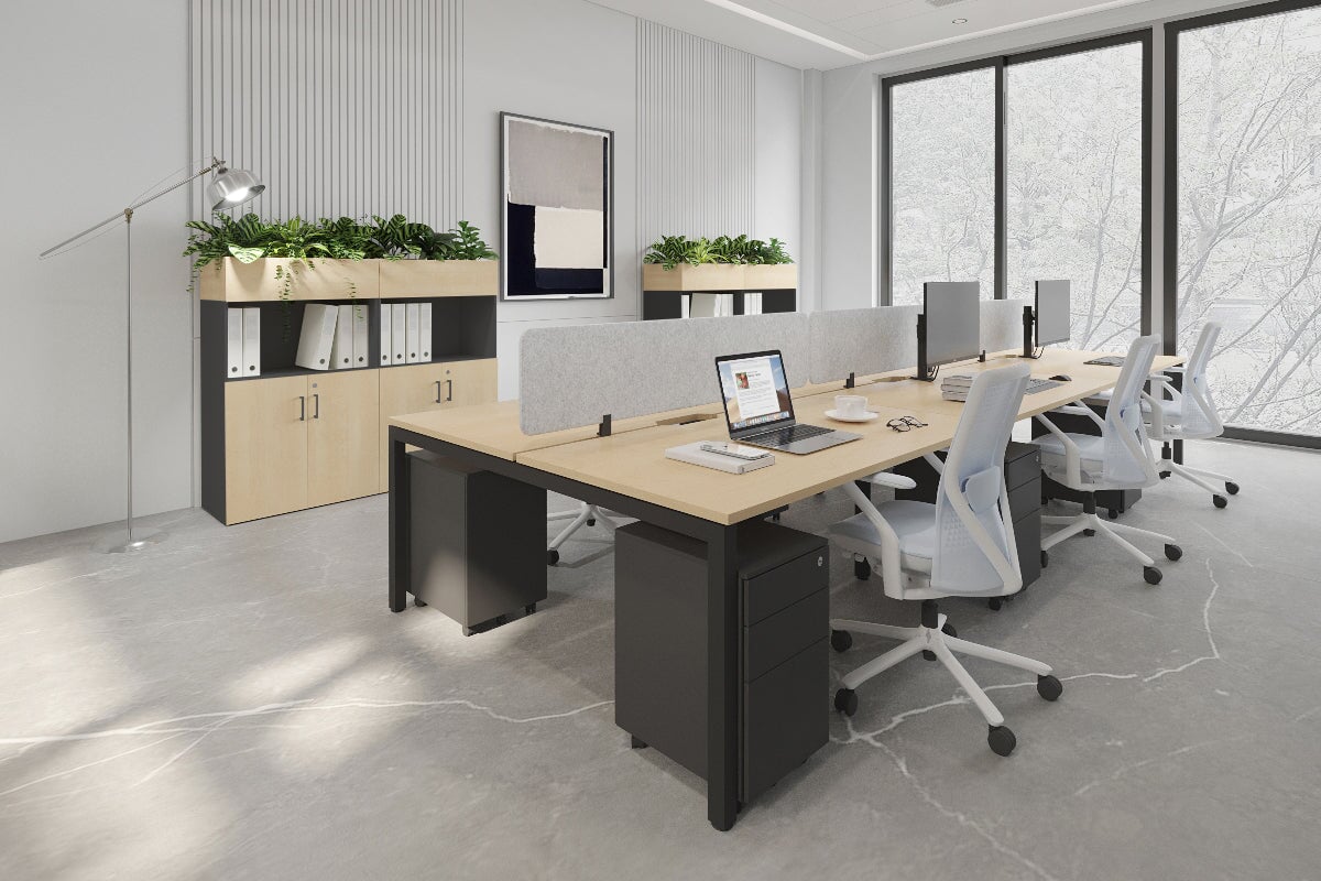 Quadro Square Leg 6 Person Office Workstations [1400L x 800W with Cable Scallop] Jasonl 