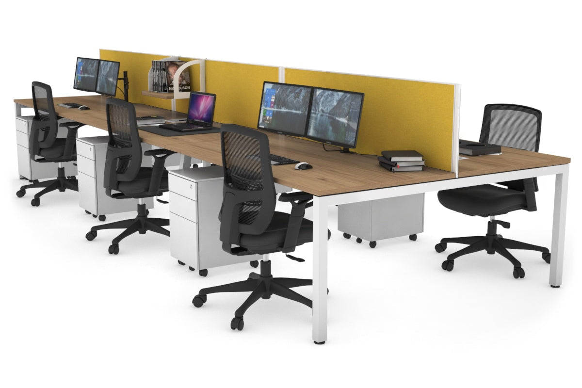 Quadro Square Leg 6 Person Office Workstations [1400L x 800W with Cable Scallop] Jasonl white leg salvage oak mustard yellow (500H x 1200W)