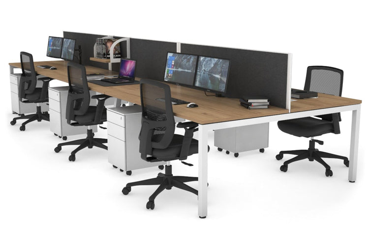 Quadro Square Leg 6 Person Office Workstations [1400L x 800W with Cable Scallop] Jasonl white leg salvage oak moody charcoal (500H x 1200W)