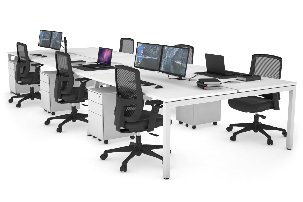 Quadro Square Leg 6 Person Office Workstations [1400L x 800W with Cable Scallop] Jasonl white leg white none