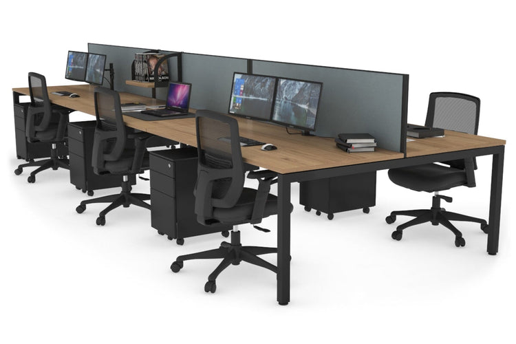 Quadro Square Leg 6 Person Office Workstations [1400L x 800W with Cable Scallop] Jasonl black leg salvage oak cool grey (500H x 1200W)