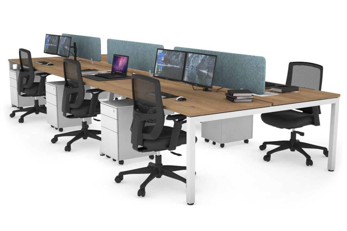 Quadro Square Leg 6 Person Office Workstations [1400L x 800W with Cable Scallop] Jasonl white leg salvage oak blue echo panel (400H x 1200W)