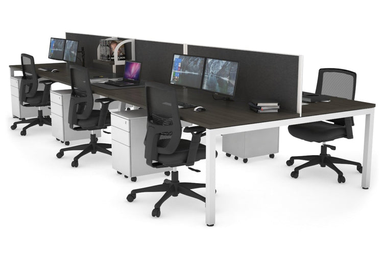 Quadro Square Leg 6 Person Office Workstations [1400L x 800W with Cable Scallop] Jasonl white leg dark oak moody charcoal (500H x 1200W)