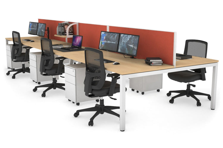 Quadro Square Leg 6 Person Office Workstations [1400L x 800W with Cable Scallop] Jasonl white leg maple orange squash (500H x 1200W)