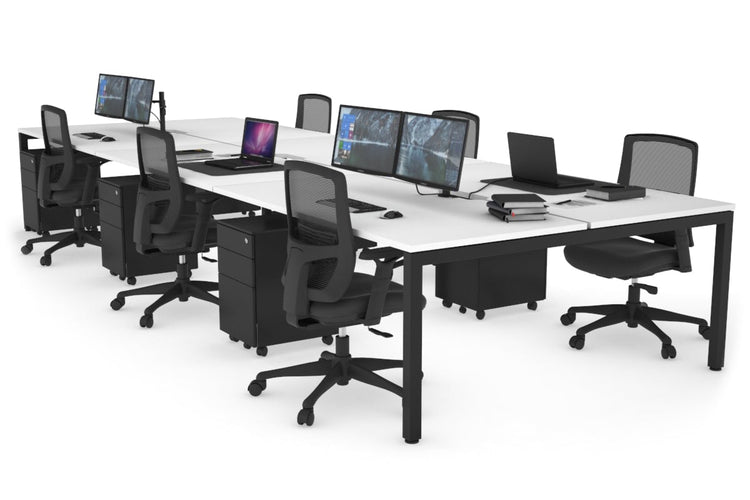 Quadro Square Leg 6 Person Office Workstations [1400L x 800W with Cable Scallop] Jasonl black leg white none