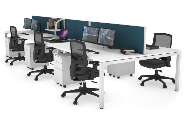 Quadro Square Leg 6 Person Office Workstations [1400L x 800W with Cable Scallop] Jasonl white leg white deep blue (500H x 1200W)