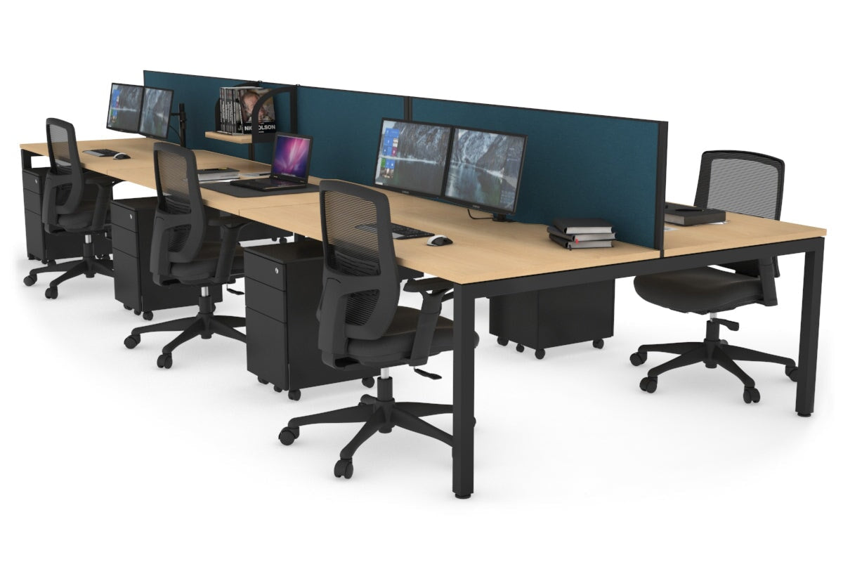 Quadro Square Leg 6 Person Office Workstations [1400L x 800W with Cable Scallop] Jasonl black leg maple deep blue (500H x 1200W)
