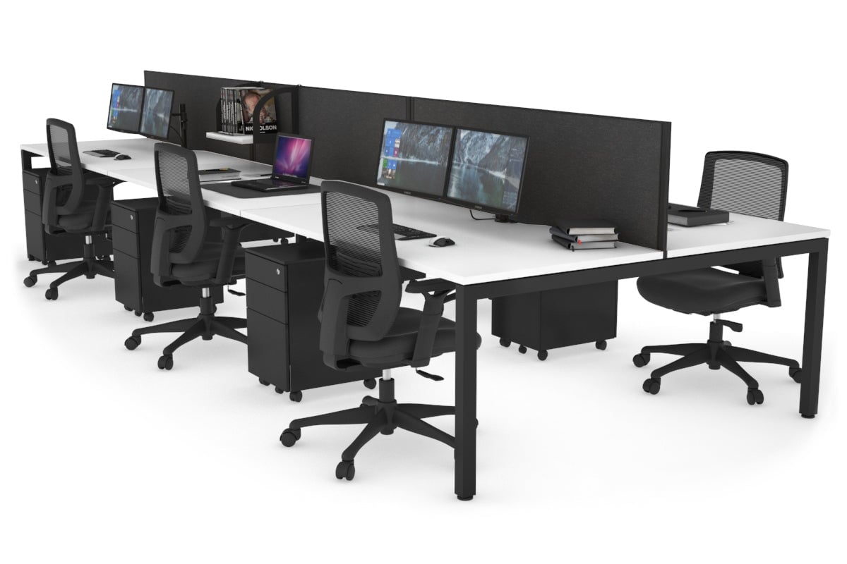 Quadro Square Leg 6 Person Office Workstations [1400L x 800W with Cable Scallop] Jasonl black leg white moody charcoal (500H x 1200W)