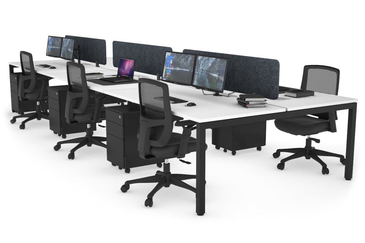Quadro Square Leg 6 Person Office Workstations [1400L x 800W with Cable Scallop] Jasonl black leg white dark grey echo panel (400H x 1200W)
