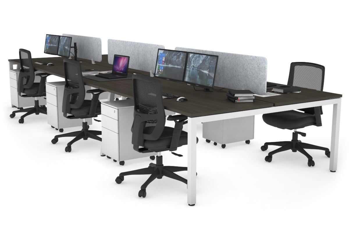 Quadro Square Leg 6 Person Office Workstations [1400L x 800W with Cable Scallop] Jasonl white leg dark oak light grey echo panel (400H x 1200W)