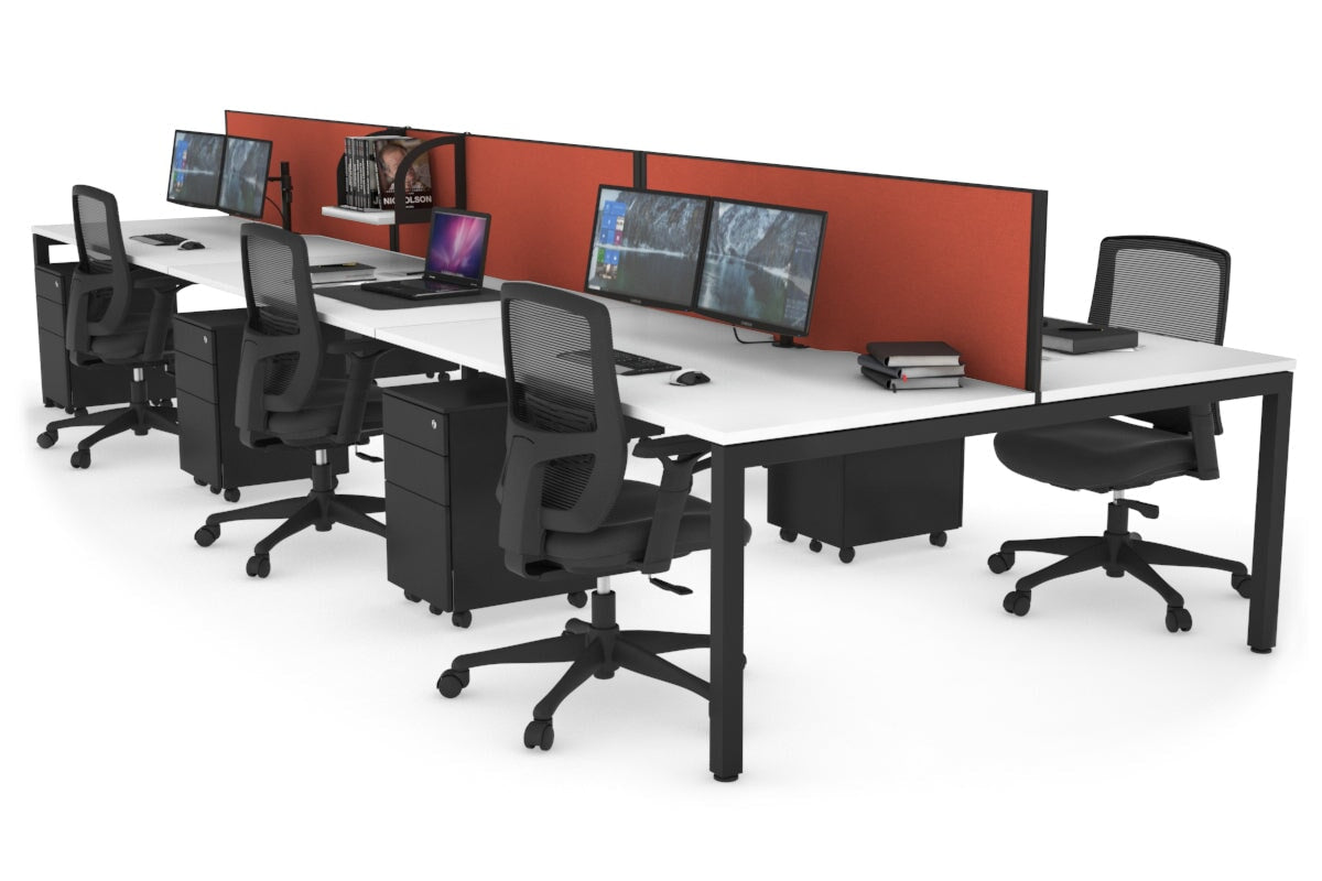 Quadro Square Leg 6 Person Office Workstations [1400L x 800W with Cable Scallop] Jasonl black leg white orange squash (500H x 1200W)