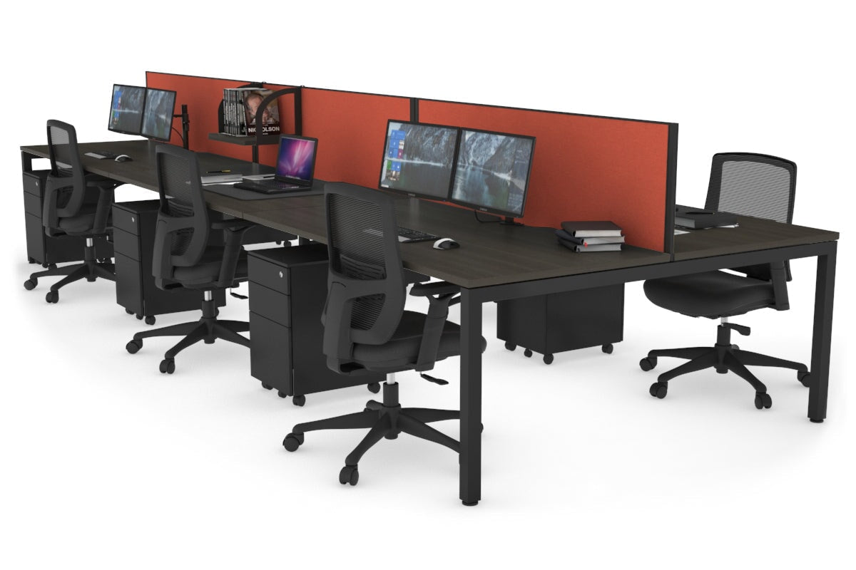 Quadro Square Leg 6 Person Office Workstations [1400L x 800W with Cable Scallop] Jasonl black leg dark oak orange squash (500H x 1200W)
