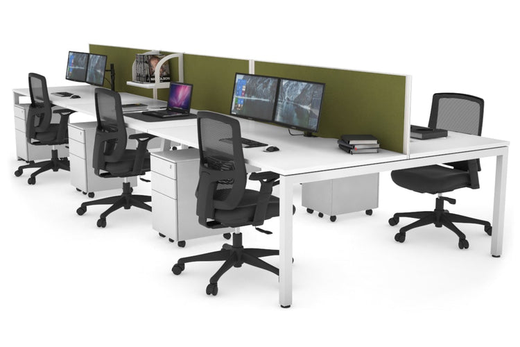 Quadro Square Leg 6 Person Office Workstations [1400L x 800W with Cable Scallop] Jasonl white leg white green moss (500H x 1200W)