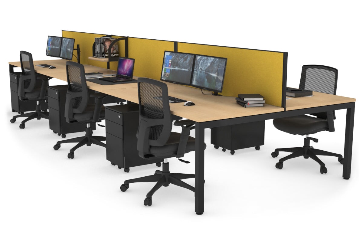 Quadro Square Leg 6 Person Office Workstations [1400L x 800W with Cable Scallop] Jasonl black leg maple mustard yellow (500H x 1200W)