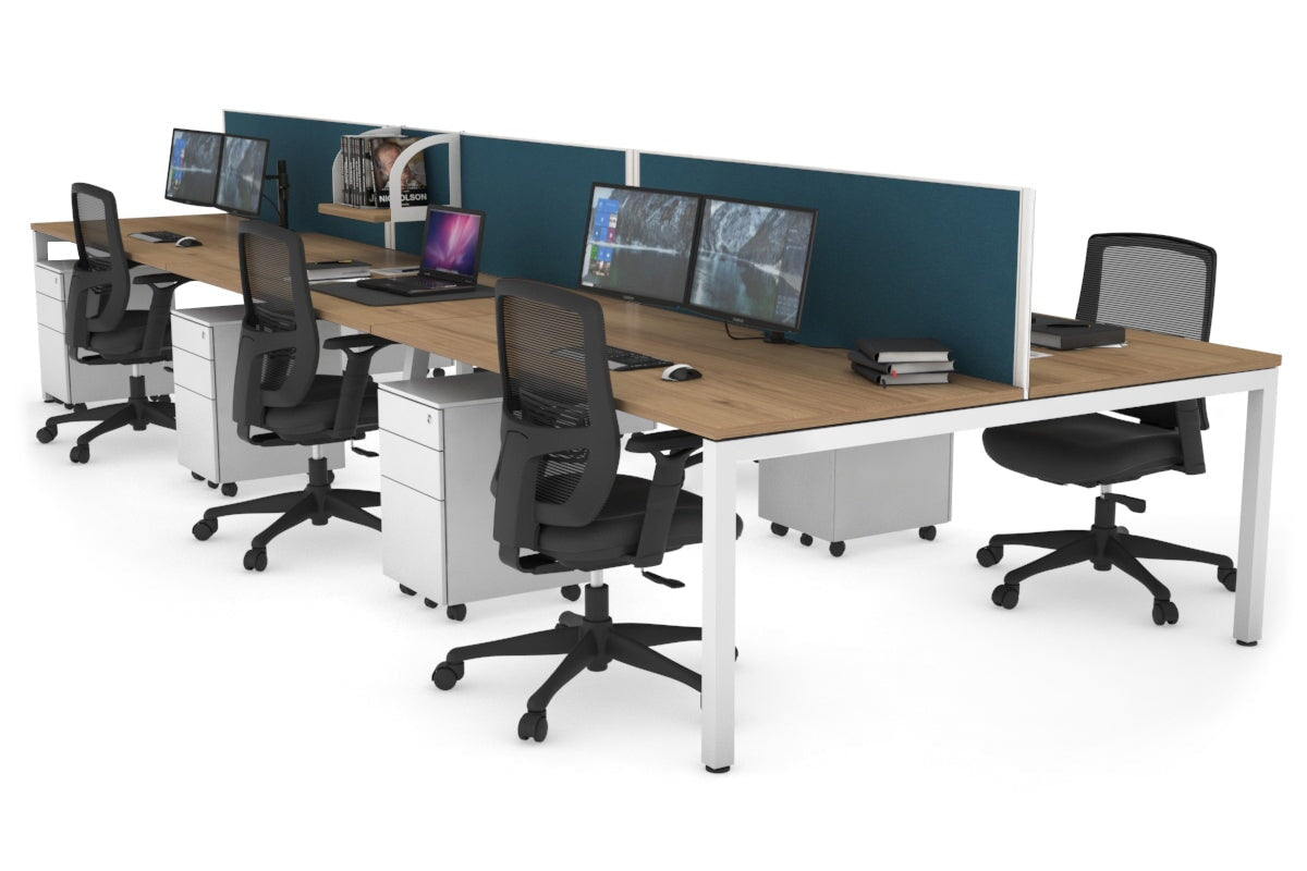 Quadro Square Leg 6 Person Office Workstations [1400L x 800W with Cable Scallop] Jasonl white leg salvage oak deep blue (500H x 1200W)