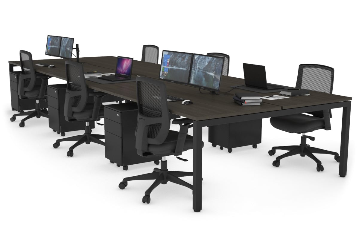 Quadro Square Leg 6 Person Office Workstations [1400L x 800W with Cable Scallop] Jasonl black leg dark oak none