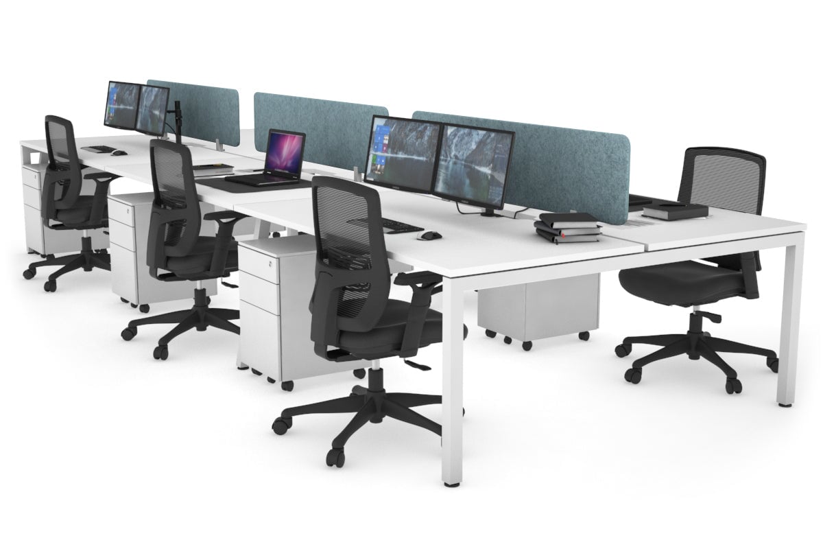 Quadro Square Leg 6 Person Office Workstations [1400L x 800W with Cable Scallop] Jasonl white leg white blue echo panel (400H x 1200W)