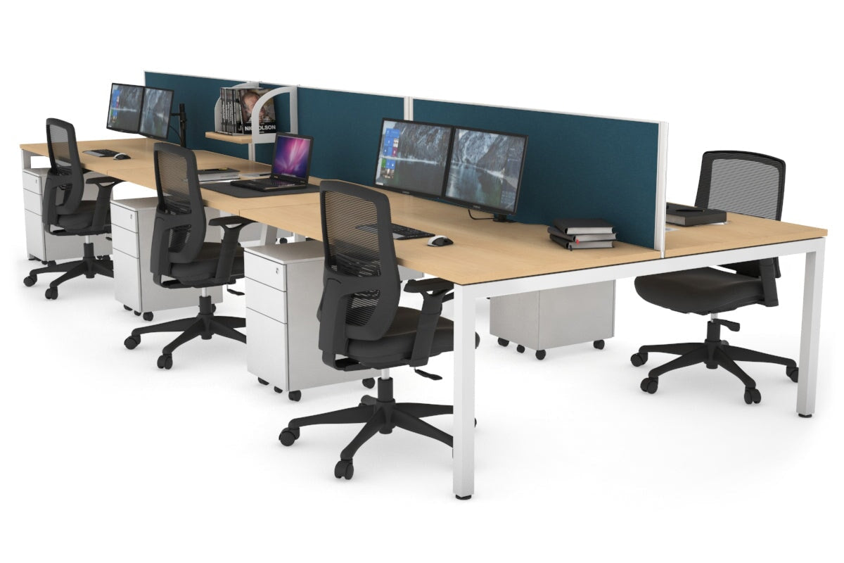 Quadro Square Leg 6 Person Office Workstations [1400L x 800W with Cable Scallop] Jasonl white leg maple deep blue (500H x 1200W)