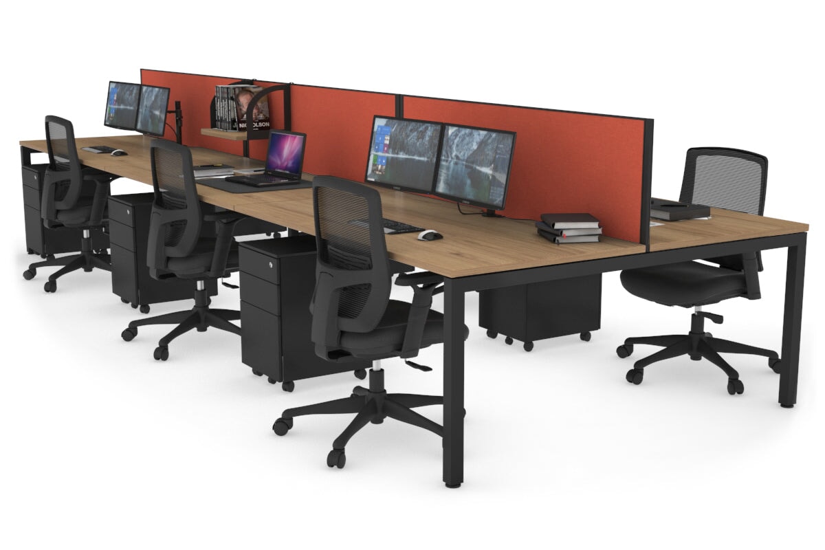 Quadro Square Leg 6 Person Office Workstations [1400L x 800W with Cable Scallop] Jasonl black leg salvage oak orange squash (500H x 1200W)