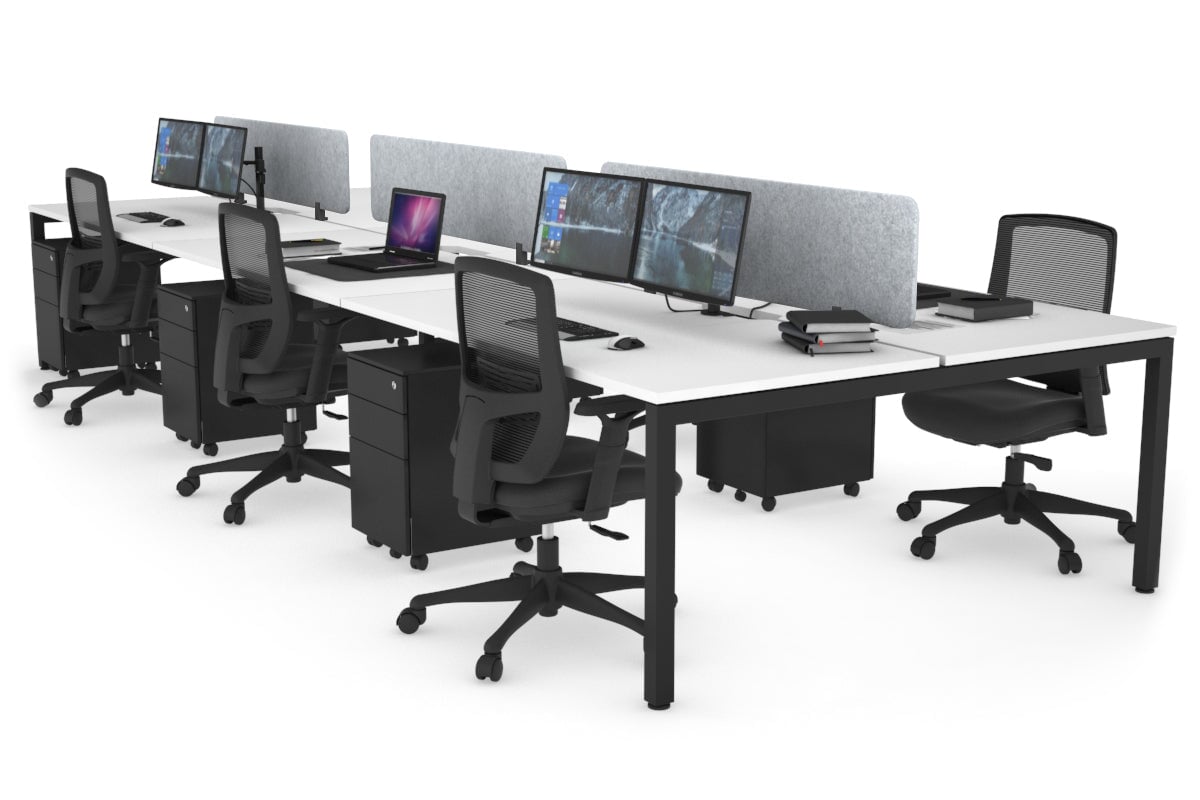 Quadro Square Leg 6 Person Office Workstations [1400L x 800W with Cable Scallop] Jasonl black leg white light grey echo panel (400H x 1200W)