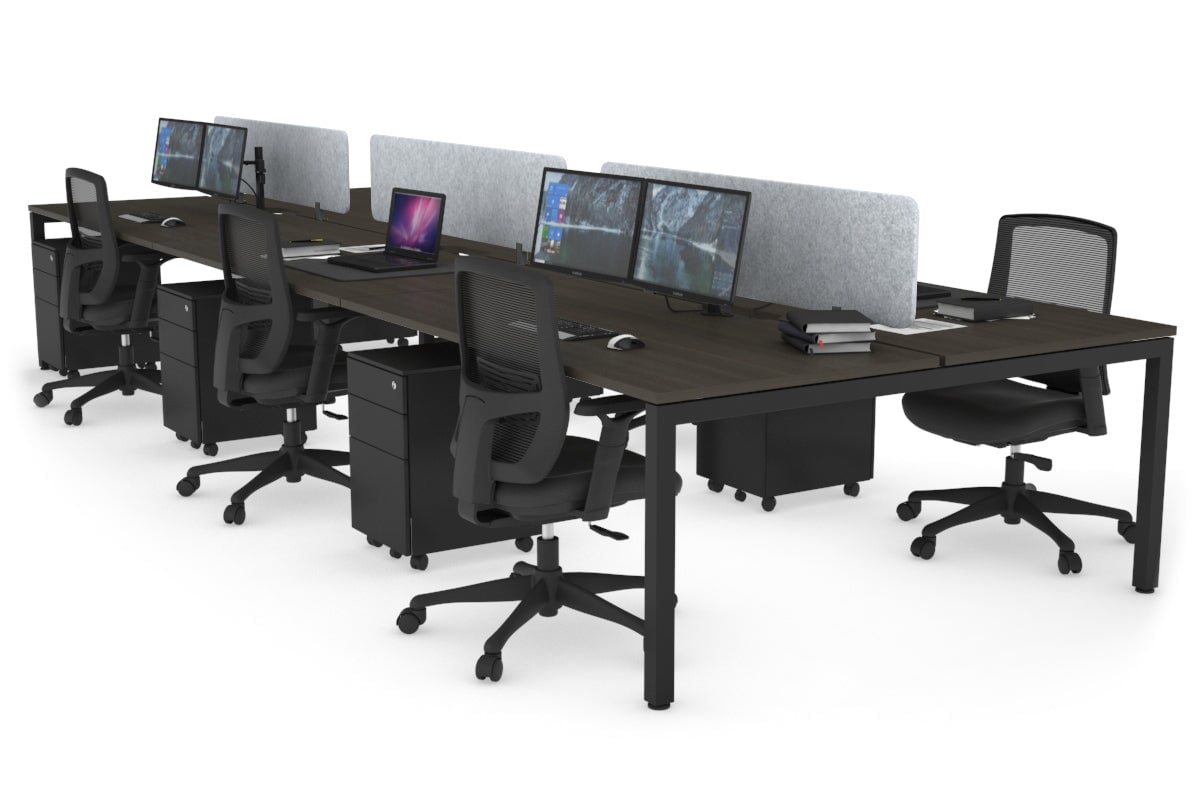 Quadro Square Leg 6 Person Office Workstations [1400L x 800W with Cable Scallop] Jasonl black leg dark oak light grey echo panel (400H x 1200W)