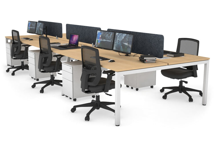 Quadro Square Leg 6 Person Office Workstations [1400L x 800W with Cable Scallop] Jasonl white leg maple dark grey echo panel (400H x 1200W)