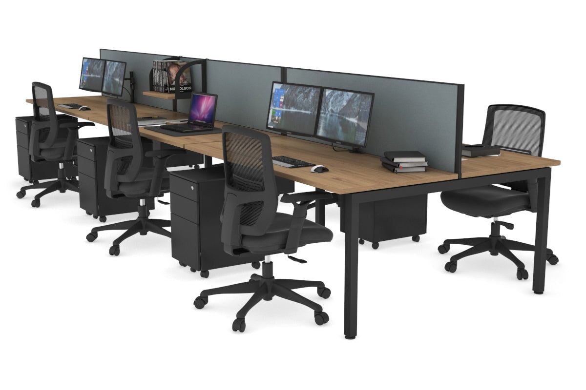 Quadro Square Leg 6 Person Office Workstations [1600L x 700W] Jasonl black leg salvage oak cool grey (500H x 1200W)