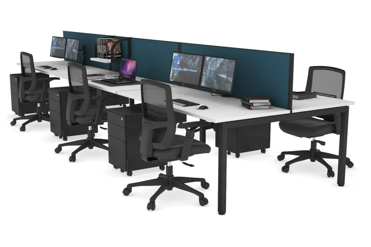 Quadro Square Leg 6 Person Office Workstations [1600L x 700W] Jasonl black leg white deep blue (500H x 1200W)
