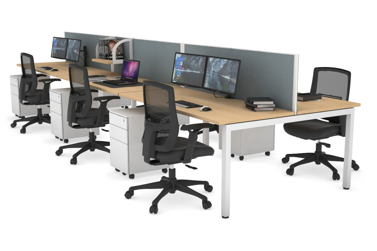Quadro Square Leg 6 Person Office Workstations [1600L x 700W] Jasonl white leg maple cool grey (500H x 1200W)