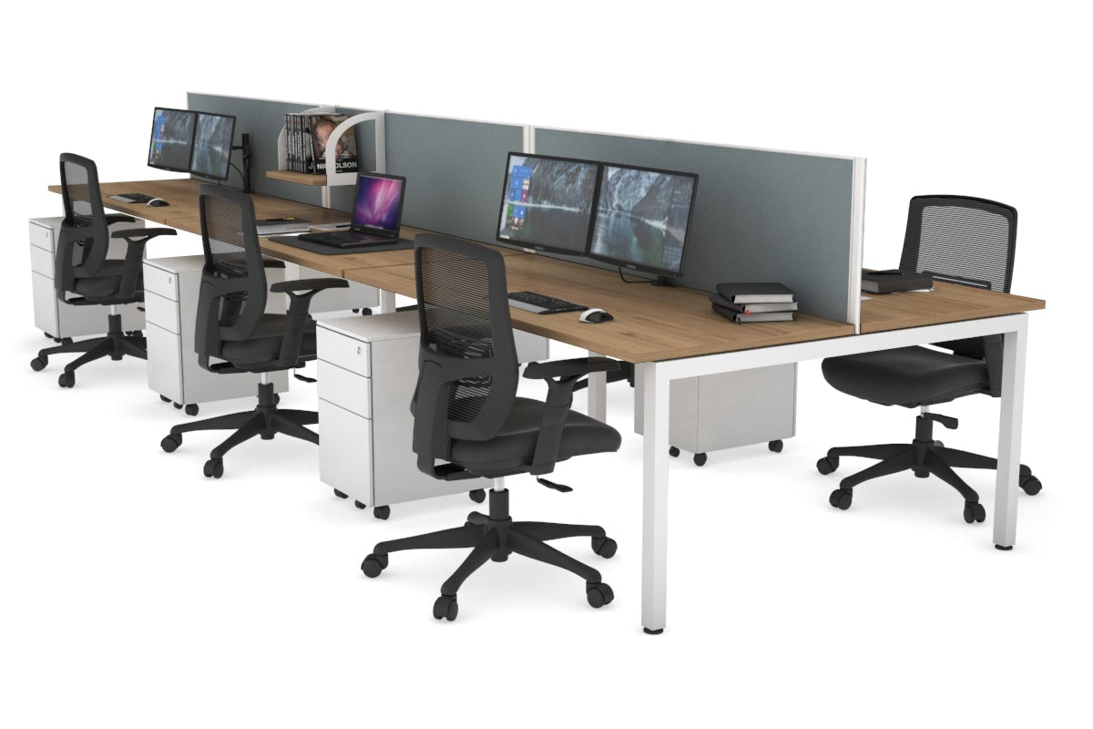 Quadro Square Leg 6 Person Office Workstations [1600L x 700W] Jasonl white leg salvage oak cool grey (500H x 1200W)