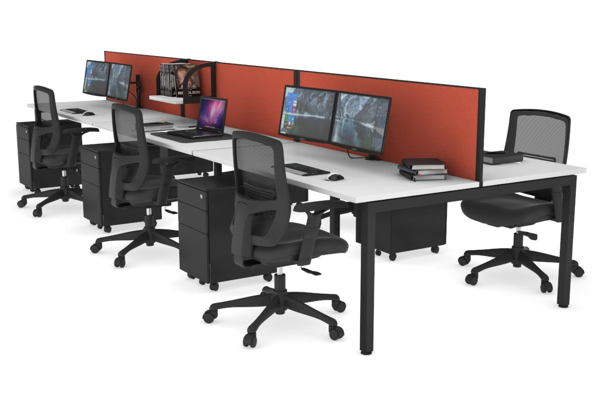 Quadro Square Leg 6 Person Office Workstations [1600L x 700W] Jasonl black leg white orange squash (500H x 1200W)
